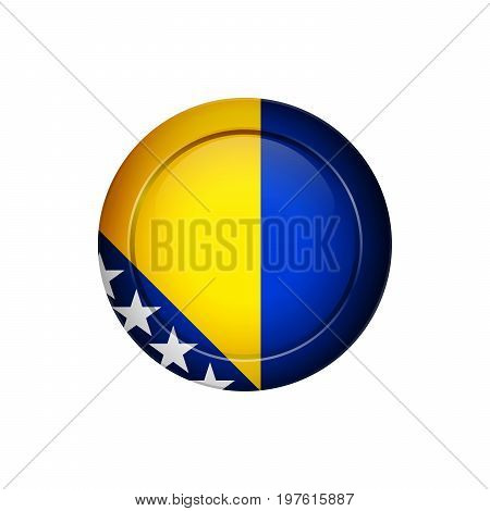 Bosnia Herzegovinan Flag On The Round Button, Vector Illustration