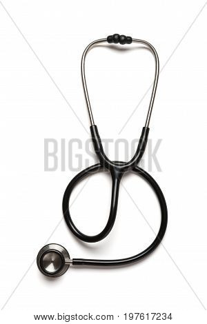 black stethoscope on a white background with clipping path