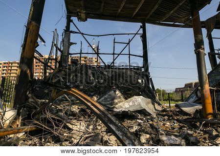 Overlappings of the building left after the huge fire