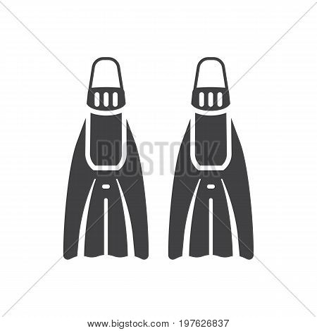 Diving flippers icon. Water swimming footwear silhouette. Snorkeling swim accessory. Scuba fins isolated on white background.