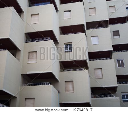 Facade of a building with square balconies
