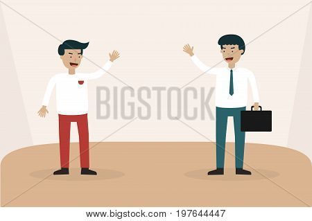 Businessman meeting talk and hand up to say goodbye. illustration business concept.