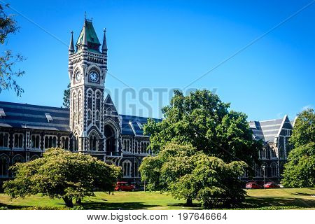 University of Otago - tower and garden Dunedin New Zealand