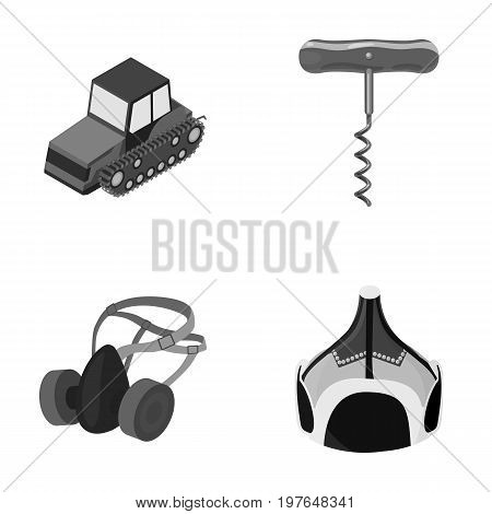 Tractor, corkscrew and other  icon in cartoon style. protective mask, Mongolian helmet icons in set collection.