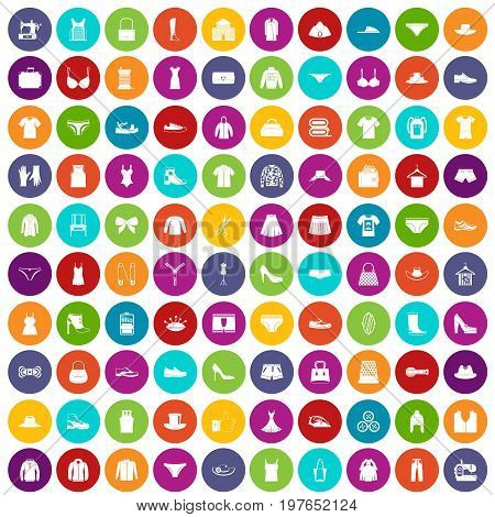 100 sewing icons set in different colors circle isolated vector illustration