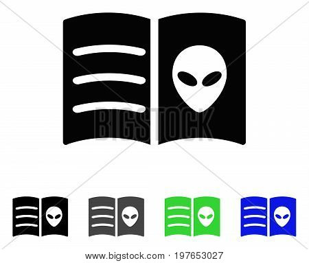 Alien Face Book flat vector icon. Colored alien face book gray, black, blue, green icon versions. Flat icon style for application design.