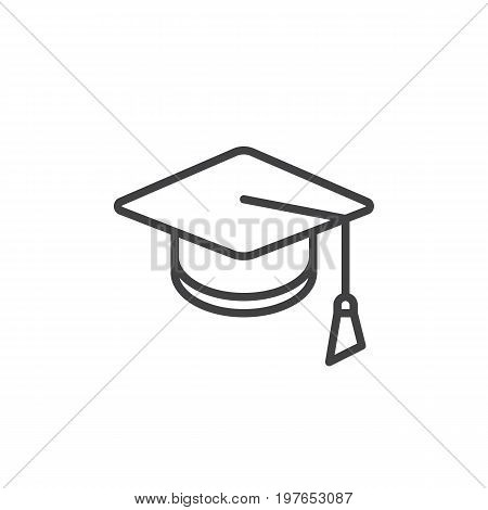 Square academic cap line icon, outline vector sign, linear style pictogram isolated on white. Mortarboard, Graduation symbol, logo illustration. Editable stroke. Pixel perfect vector graphics