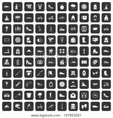 100 shoe icons set in black color isolated vector illustration