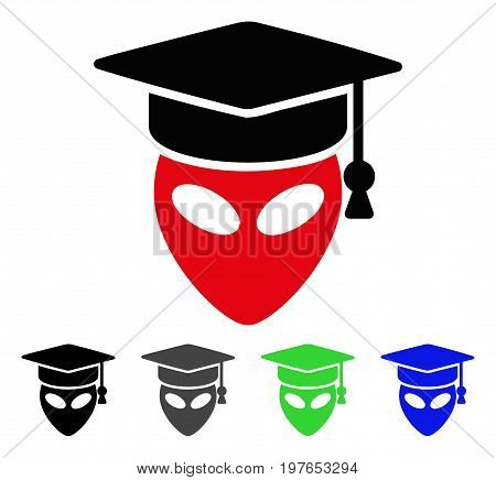 Alien Scientist flat vector illustration. Colored alien scientist gray, black, blue, green icon variants. Flat icon style for graphic design.