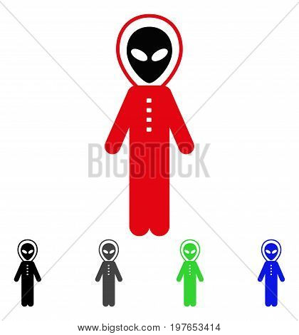 Alien Skafandr flat vector illustration. Colored alien skafandr gray, black, blue, green pictogram variants. Flat icon style for web design.