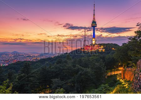 Sunset at Namsan Tower in SeoulSouth Korea.