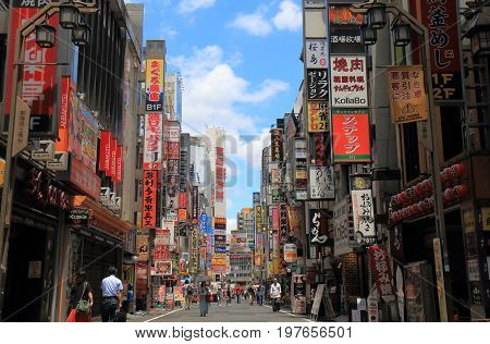 TOKYO JAPAN - JULY 11, 2017: Unidentified people visit Shinjuku red light district Kabukicho.
