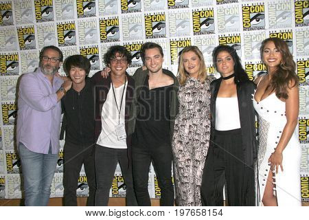 SAN DIEGO - July 21:  Jason Rothenberg, Christopher Larkin, Bob Morley, Richard Harmon, Eliza Taylor, Marie Avgeropoulos, Lindsey Morgan at the Comic-Con  Convention on July 21, 2017 in San Diego, CA