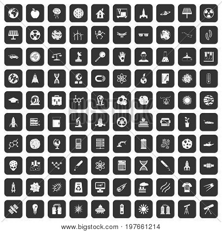 100 space technology icons set in black color isolated vector illustration