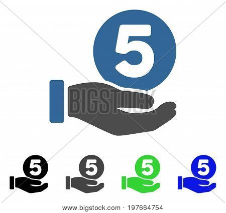 Five Cents Payment Hand flat vector illustration. Colored five cents payment hand gray, black, blue, green pictogram versions. Flat icon style for web design.
