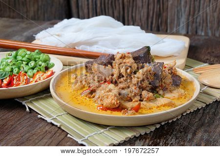 Thai Food - Thai Rice Noodles with Chicken Curry in Coconut Milk 