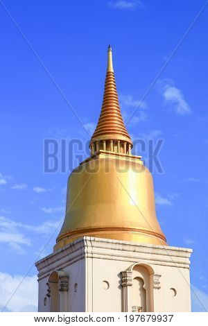 pagoda golden in temple bangkok ancient beautiful thailand on sky background