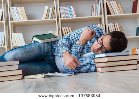 Young student studying with books