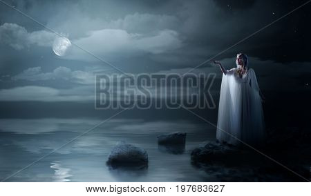 Elven girl on sea coast