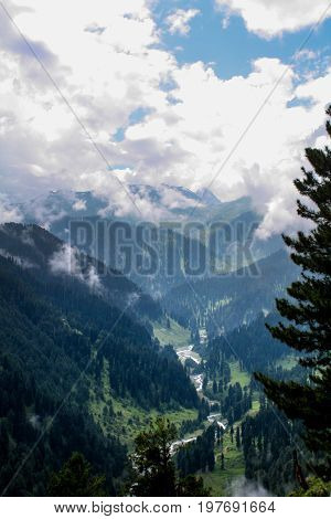 Beautiful mountain scenery ,woods, blue sky,White cloud
