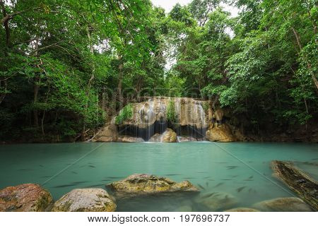Level 2 Of Erawan Waterfall In Kanchanaburi, Thailand