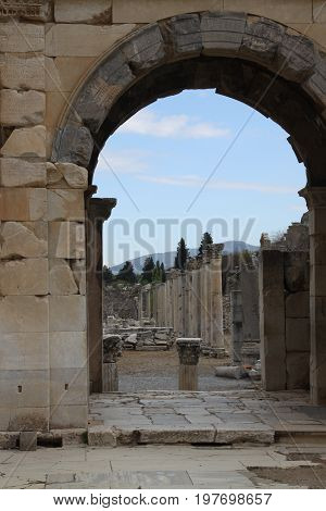 Holiday in Turkey, Efes. Blue sky in the arch
