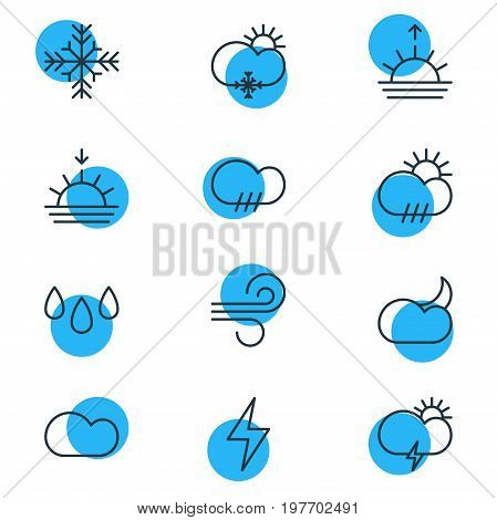 Editable Pack Of Rainy, Rain, Windstorm And Other Elements.  Vector Illustration Of 12 Sky Icons.