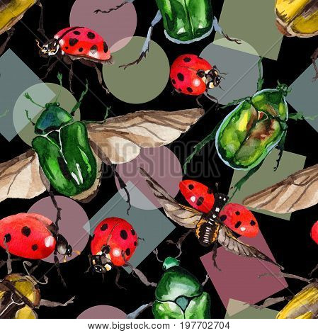 Exotic beetle bronzovka wild insect pattern in a watercolor style. Full name of the insect: beetle bronzovka. Aquarelle wild insect for background, texture, wrapper pattern or tattoo.