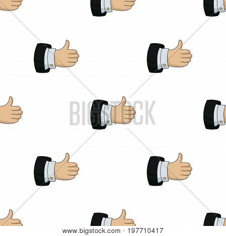 Thumb up icon in cartoon design isolated on white background. Conference and negetiations symbol stock vector illustration.
