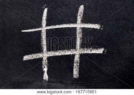 White chalk drawing as Tic Tac Toe blank shape on black board background