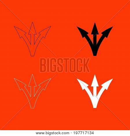 Three way direction arrow white and black color  icon .