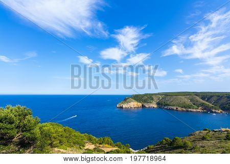 Small bay of Cala Montgo in Costa Brava. Montgo beach is a natural and awesome place of la Escala and Torroella de Montgri in Girona province, Catalonia, Spain