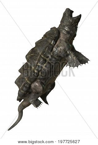 3D Rendering Alligator Snapping Turtle On White