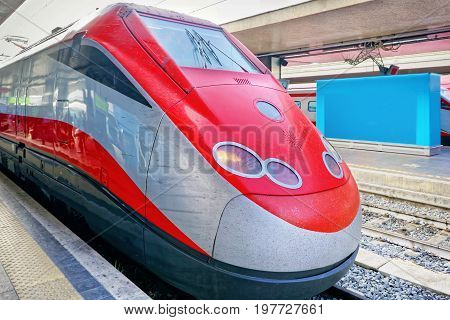 Rome, Italy - October 14, 2016: Modern train at Rome Termini Train station in Italy