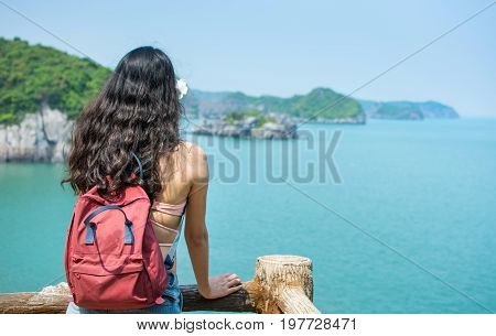 Girl Enjoying At A Seaside Viewpoint