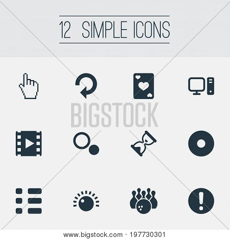 Elements Warning, Desktop, Dvd And Other Synonyms Warning, Kegling And Video.  Vector Illustration Set Of Simple Leisure Icons.