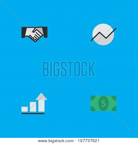 Elements Greenback, Agreement, Diagram And Other Synonyms Agreement, Increase And Diagram.  Vector Illustration Set Of Simple Job Icons.