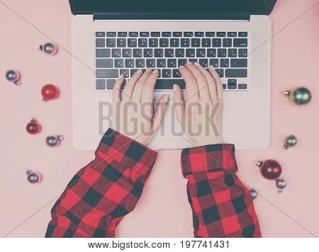 Freelancer Woman Hands Typing On Laptop Keyboard