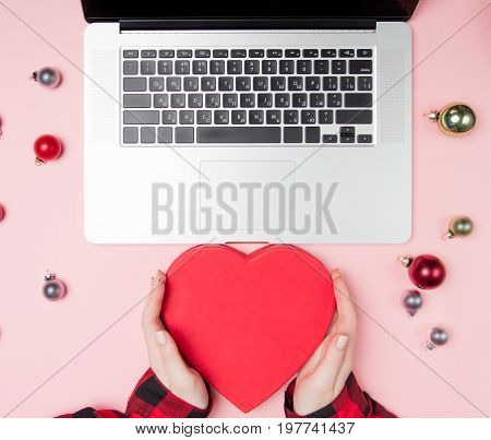 Freelancer Woman Hands Holding Heart Shape Box