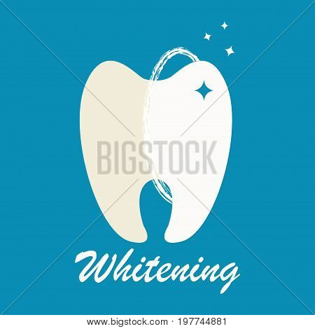 Clean and dirty tooth before and after whitening treatment. Vector illustration