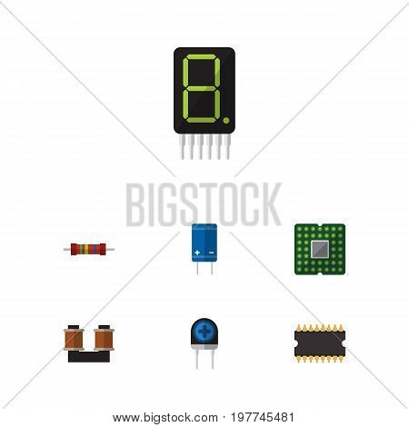 Flat Icon Electronics Set Of Microprocessor, Transducer, Transistor And Other Vector Objects