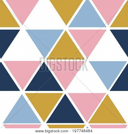 Abstract Geometrical Seamless Pattern. Vector Triangle Ornament With Rose And Gold Colors. Simple Te