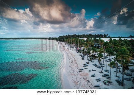Aerial view of tropical island beach Dominican Republic