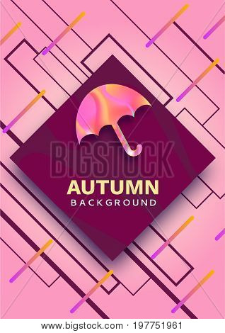 Umbrella abstract color poster, autumn season concept in trendy 90s style with  fluid gradients, lines, liguid texture, fashion bright background, banner, cover, invitation, flyer, vector illustration