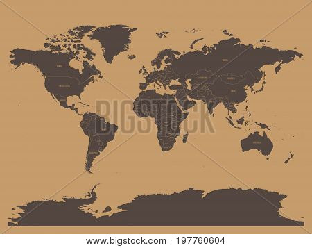 Political map of world in chocolatte brown colors. EPS10 vector illustration.