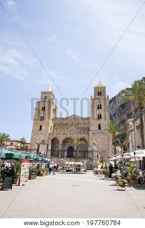 Cefalu cathedral - Medieval Norman Cathedral-Basilica of Cefalu (Duomo di Cefalu ) dating from 1131 is a Roman Catholic church in Cefalu Sicily Italy - May 22nd 2017