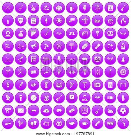 100 meeting icons set in purple circle isolated on white vector illustration