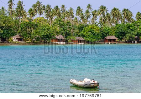 Beachfront bungalows of Oyster Island Resort - Espiritu Santo Vanuatu, 27 September 2012