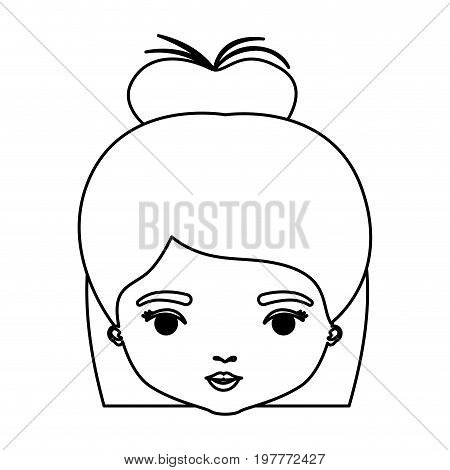 monochrome silhouette of caricature closeup front view face woman with semi collected hairstyle vector illustration
