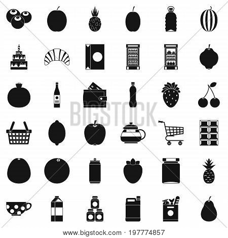 Fruit and drink icons set. Simple style of 36 fruit and drink vector icons for web isolated on white background